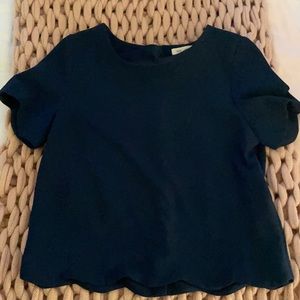 Scalloped Navy Blouse